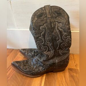 Corral Women’s lizard Black Western Cowboy Boots, size 12, EUC, vintage, Mexico